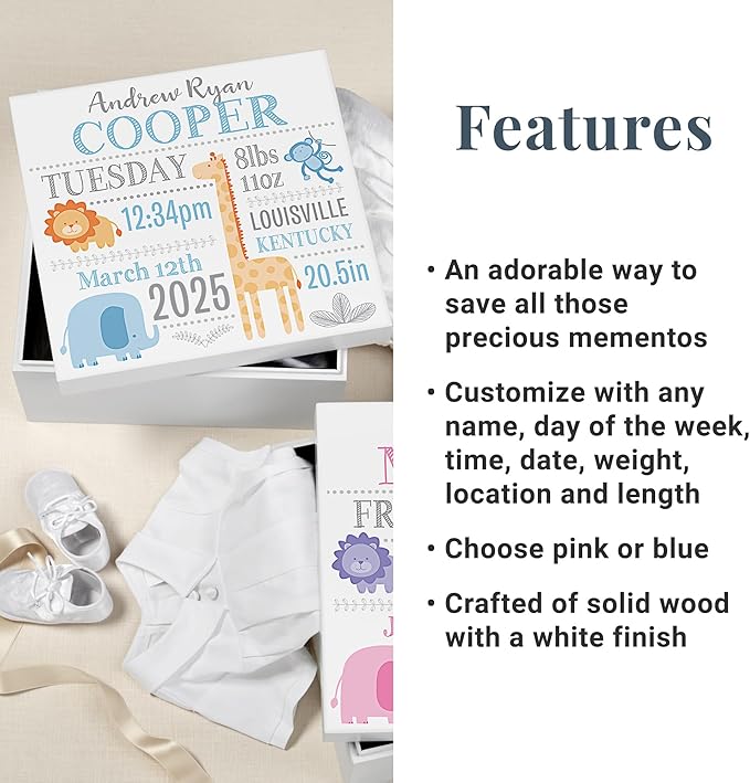 Let's Make Memories Personalized Baby's First Keepsake Box - Memento Storage - Memories Box - Nursery Décor - For Boys - 6" Hx12 Square