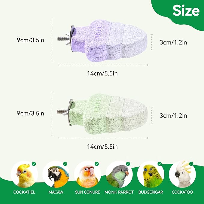 2 Pack Bird Beak Grinding Stone, Parrot Perch for Cage Volcanic Rock Mineral Bird Perch, Parrot Cage Accessories for Parakeets Budgies Cockatiels, Lovebirds Small to Medium Birds