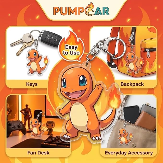 PumpCar Acrylic Keychain Double-Sided Charm Key Ring with Metal Clip Backpack Charm Bag and Car Key Accessory Collectible