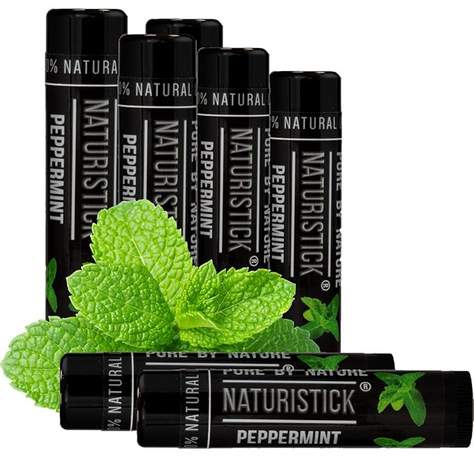 Naturistick Premium Beeswax Lip Balm for Dry, Chapped Lips | 100% Natural Lip Care | Coconut Oil, Shea Butter, Aloe Vera | Moisturizing, Chemical-Free Chapstick | 7 Pack Black Peppermint | Made in USA