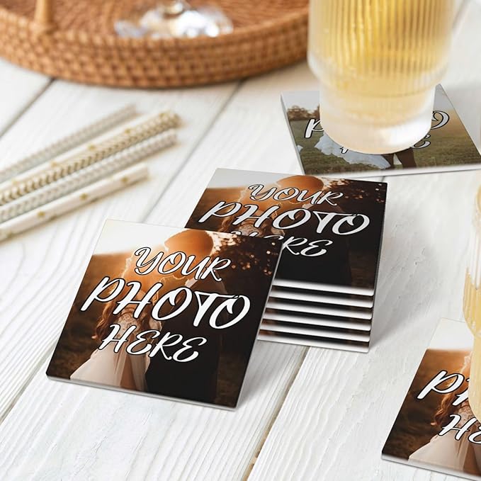Custom Ceramic Coasters, Personalized Coasters with Photo Logo Text, Customized Cup Mat for Weddings, Bars, Coffee Table, Homes, Offices 6PCS