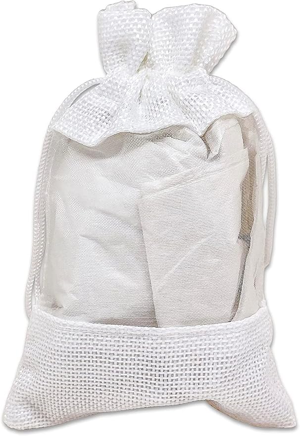 48-Pack Small Linen Burlap & Organza Gift Bags w. Drawstrings (3.5x5.5 in, White) - Party Favors, Presents, Samples & Treats Mesh Pouch by The Display Guys