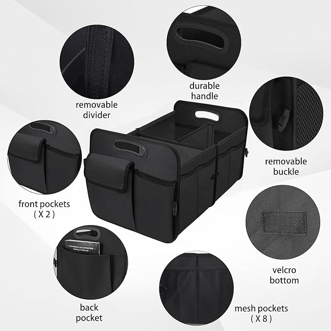 Trunk Organizer, Collapsible Waterproof Multi-Functional car Trunk Grocery Organizer Storage for SUVs & Sedans, Car Accessories for Women/Men, 3 Compartments