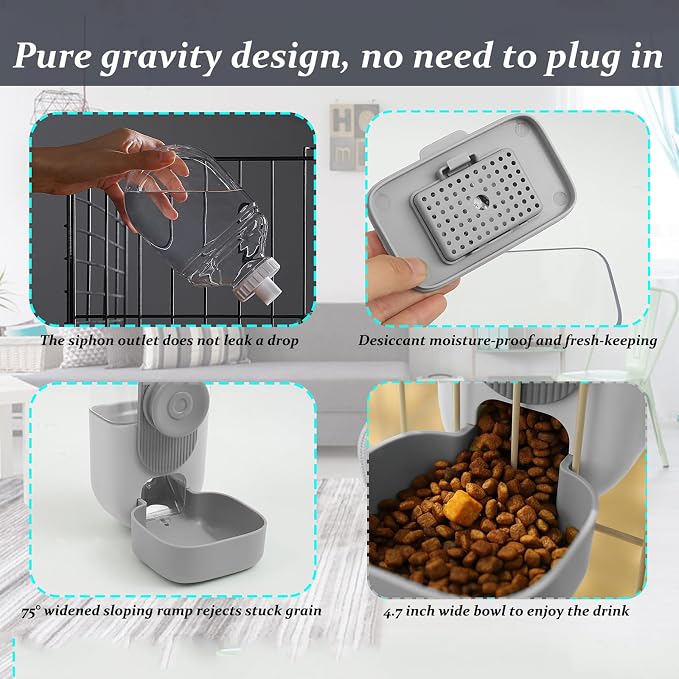 Kenond 35oz Rabbit Feeder,Bunny Water Dispenser,Pet Water Bottle for Cage | Hanging Auto Ferret Food Water Dispenser, Auto Gravity Pet Feeder and Waterer Set, Cage Cat Food Bowl Dog Feeding Station