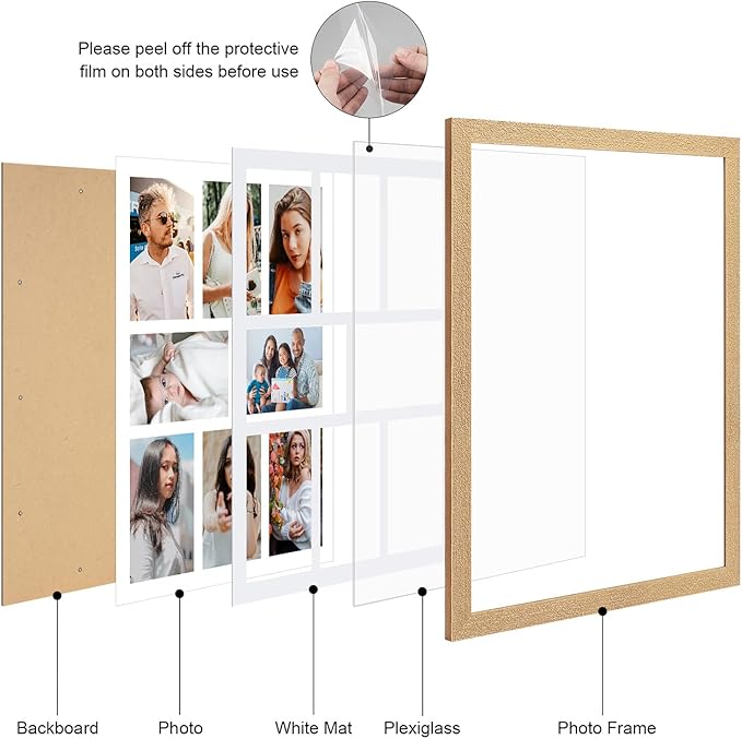 13x17 Collage frame with 8 Openings 4X6 Pictures, Multiple Picture Frame with Mat, Wall or Tabletop Decor, Natural Wood Grain,2 Pack