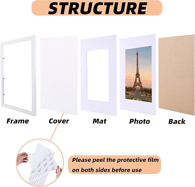 6 Pcs 11x14 White Picture Frame - Display Pictures 8x10 with Mat or 11 x 14 without Mat - White Wood Picture Frames for Wall Mounting - Wooden Photo Frame for 11 14 Matted to 8x10 Print Set of 6