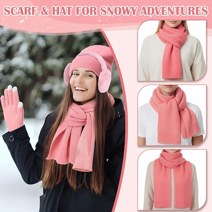 Geyoga 6 Pcs Women Winter Beanie Hat Scarf Gloves Ear Muffs Fuzzy Socks Set, Touchscreen Gloves for Thermal Gift Cold Weather