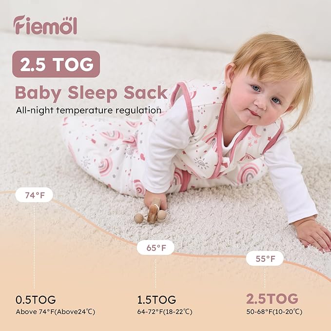 Baby Sleep Sack 6-12 Months, 2.5 TOG Cotton Winter Baby Wearable Blanket with 2-Way Zipper, Warm Soft Sleeping Bag for Newborn Infant Boy Girl, Medium Rainbow