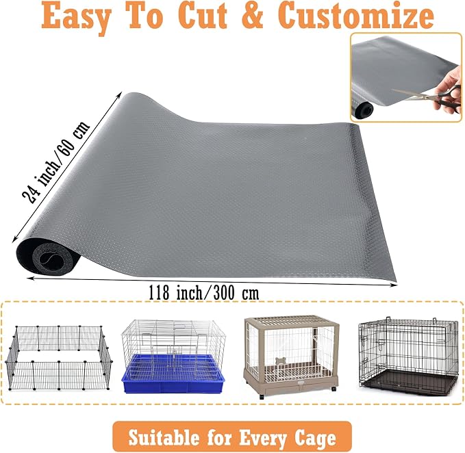 Hamiledyi Guinea Pig Cage Liner Reusable Small Animal Bedding Easily Cut to Suit Cage Washable Guinea Pig Pee Pads for Rabbit Hamster Chinchillas Rat (24" x 118" Grey)