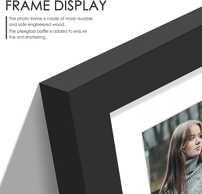 8x10 Double Picture Frame White Mat For Displaying Two 4x6 Pictures, Photo Frame for Wall Mounting or Tabletop, Black.