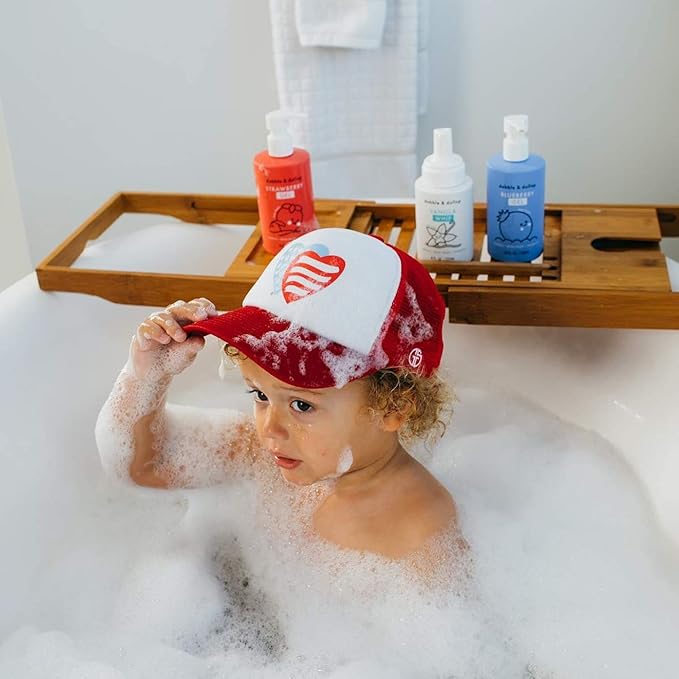 Dabble & Dollop USA Bundle, 3-in-1 Natural Bubble Bath, Body Wash & Shampoo for Kids, Paraben & Sulfate Free, Vegan, Tear-Free, Strawberry, Vanilla & Blueberry (Set of 3)