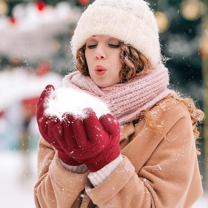 Trifabricy Winter Gloves for Women, Warm Fleece Lined Womens Gloves, Knit Glove for Women, Touchscreen Glove for Cold Weather