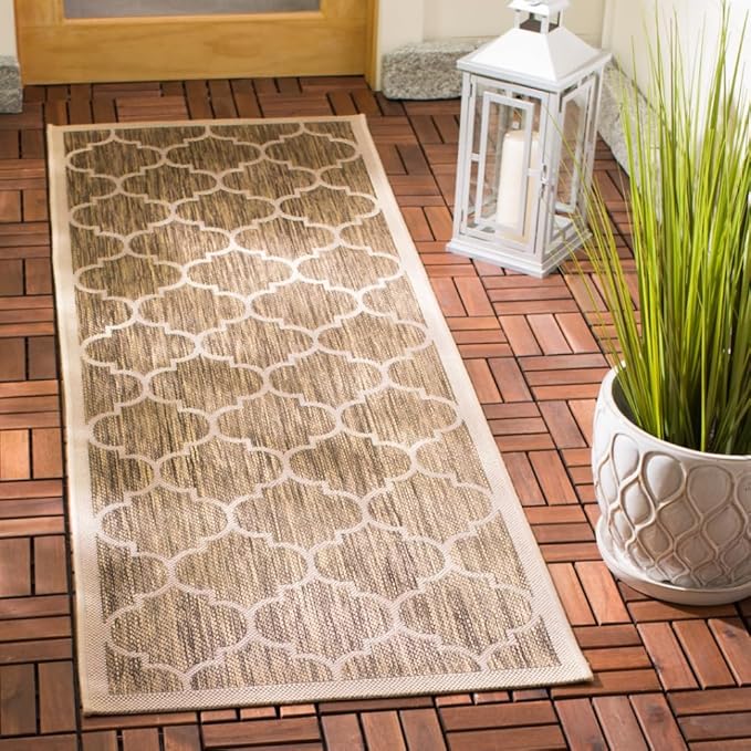 SAFAVIEH Courtyard Collection 2'3' x 12' Brown/Bone CY6914 Trellis Indoor/ Outdoor Patio Backyard Mudroom Runner Rug