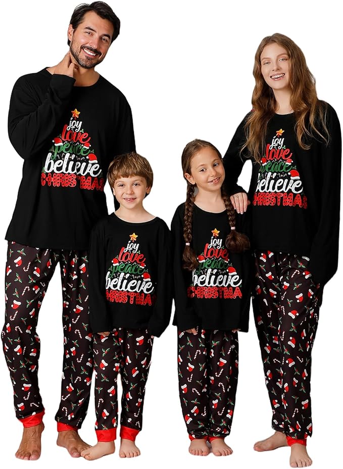 Family Christmas PJs Matching Sets, Cute Holiday Pajamas Printed Top and Pants, Xmas Jammies for Couples/Men/Women