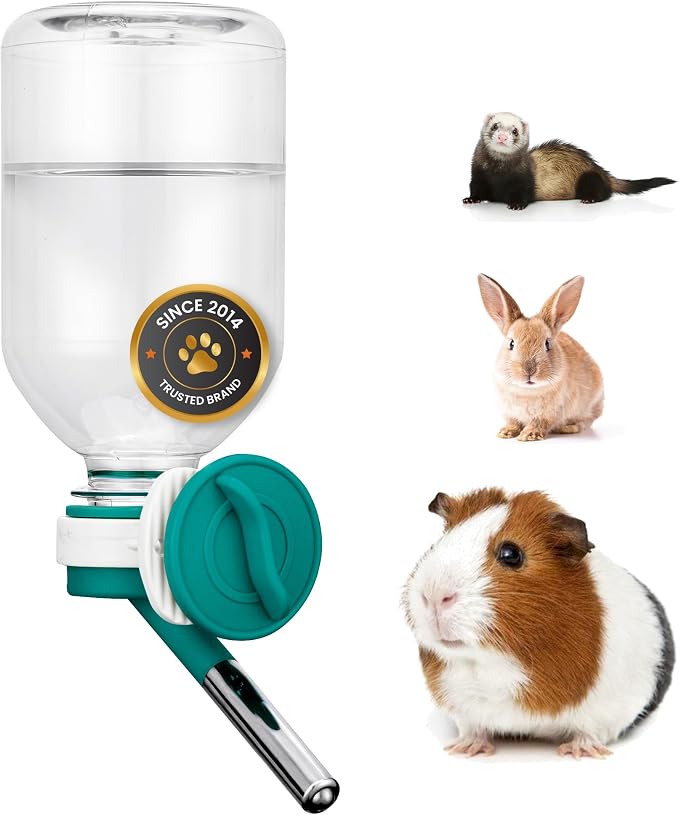 Choco Nose No-Drip Small Animal Water Bottle - Leak-Proof Patented Nozzle Helps Prevent Pet Cage Mess & Wet Bedding - Guinea Pig, Rabbit, Ferret, Hamster - BPA Free, Easy Install, 10.2 fl oz (C128)