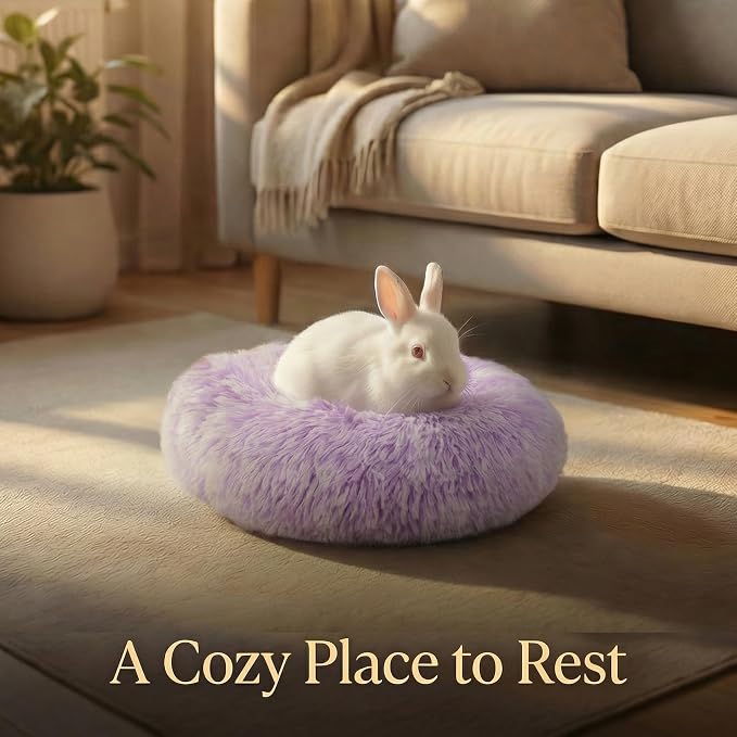 Guinea Pig Bed for Small Animal for Dwarf Rabbits/Hamster/Hedgehog/Ferrets | 11.8 Inch Small Animal Beds Washable，Hideout Soft & Comfortable Donut Bed,Purple and White
