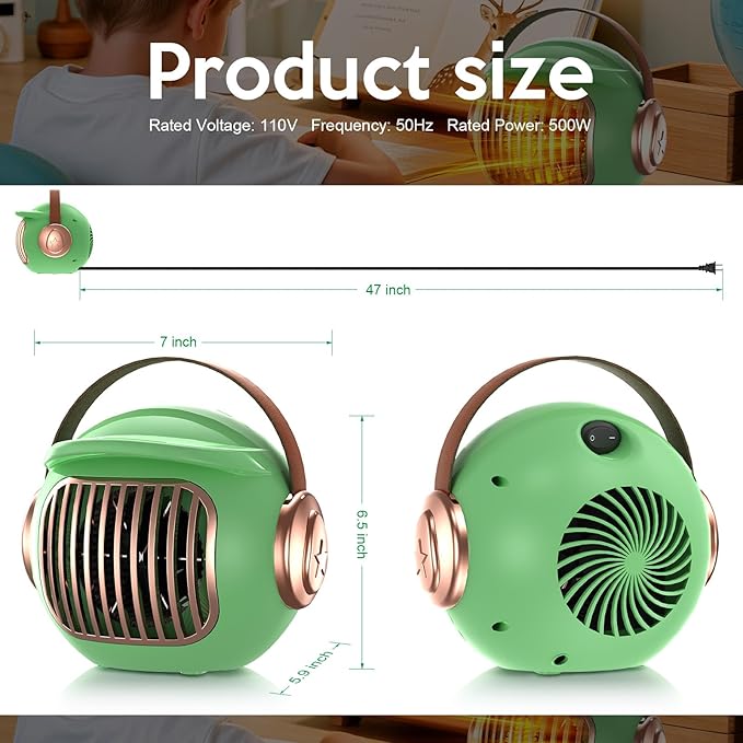 Space heaters for indoor use, mini portable heater desk heater for office,2S Efficient Heating, Tip-Over & Overheat Protection, Quiet Small Desk Heater for Office Home Bedroom
