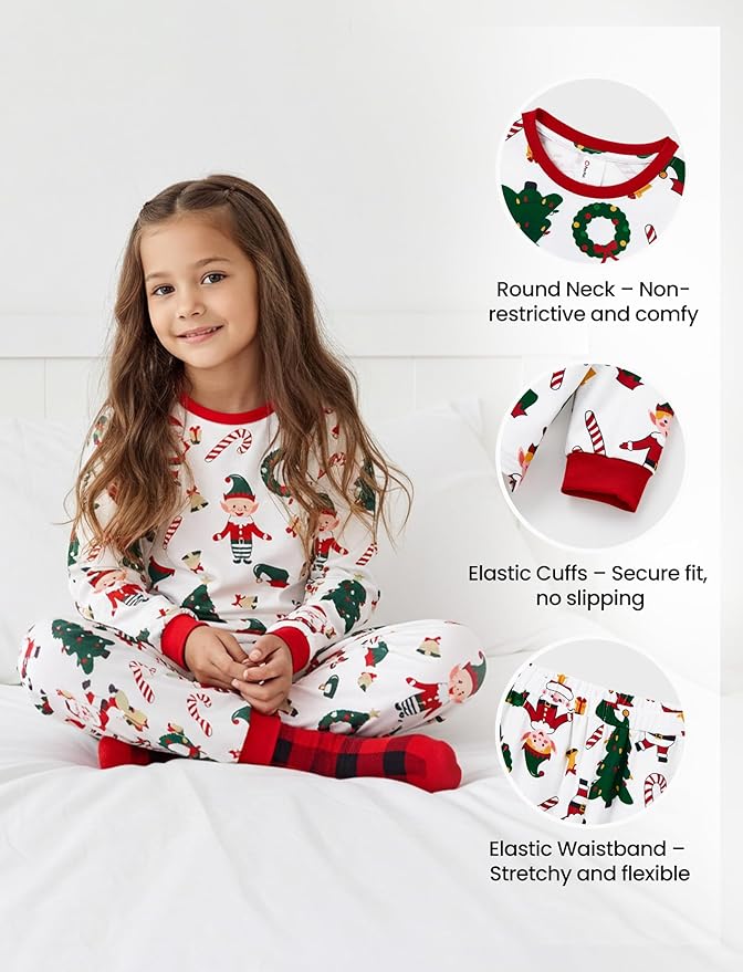 PATPAT Christmas Family Matching Pajama Sets Includes Christmas Socks - Perfect for Family Photos & Holiday Celebrations