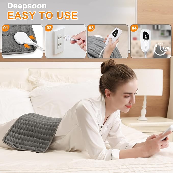 Deepsoon Heating Pad,Electric Heating Pads for Back,Neck,Abdomen,Moist Heating Pad for Shoulder,Knee,Arms,Legs,Dry/Moist Heat & Auto Shut Off,Christmas Gifts for Men and Women,Dark Gray,24x12 Inch