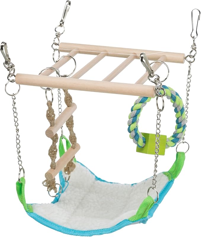 Trixie Small Animal Suspension Bridge, Hanging Cage Accessory with Hammock and Climbing Toys - Ladder and Ring, Ideal for Rats, Ferrets, Guinea Pigs, Mice