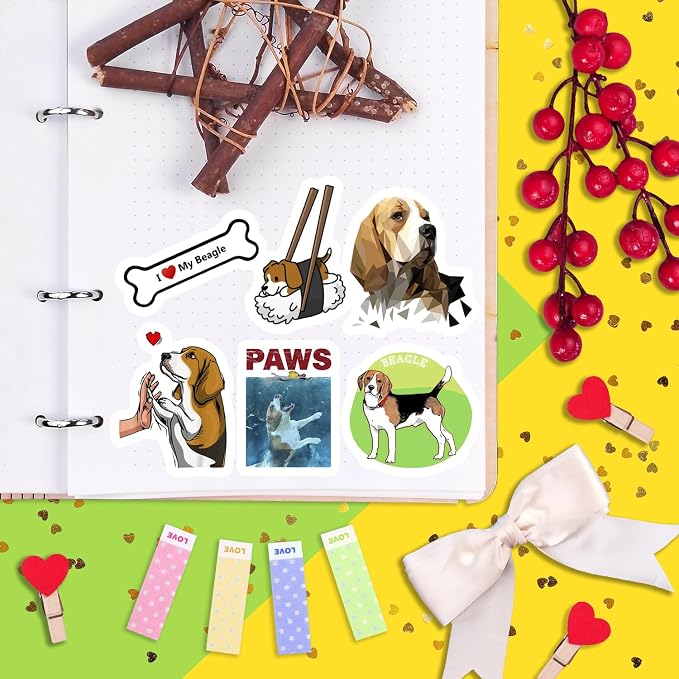 100Pcs Beagle Stickers for Water Bottle and Laptop - Dog Lover Party Supplies & Decorations, Waterproof Vinyl Puppy Decals, Cute Beagle Stickers Laptop Decals, Gifts for Women & Men