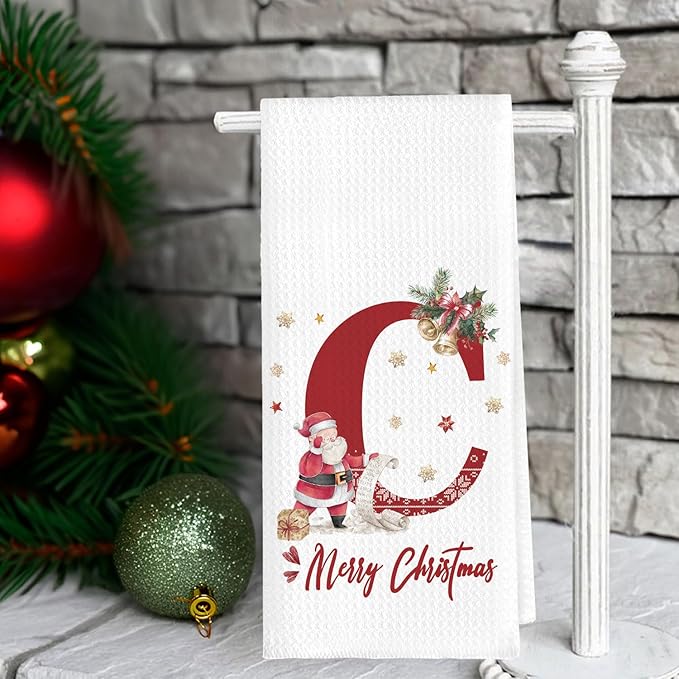 Christmas Initial Letter C Kitchen Towels Personalized Gifts Dish Towels Hand Towels for Kitchen Decorations, Christmas Birthday Gifts for Women, 24x16 Inch