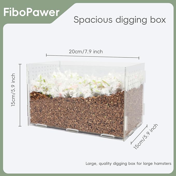 Visible Acrylic Hamster Digging Box, Large Hamster Sand Bath Container for Syrian Hamsters, Dwarf, Gerbils, Hamster Hideout & Enrichment Toy as Cage Accessories