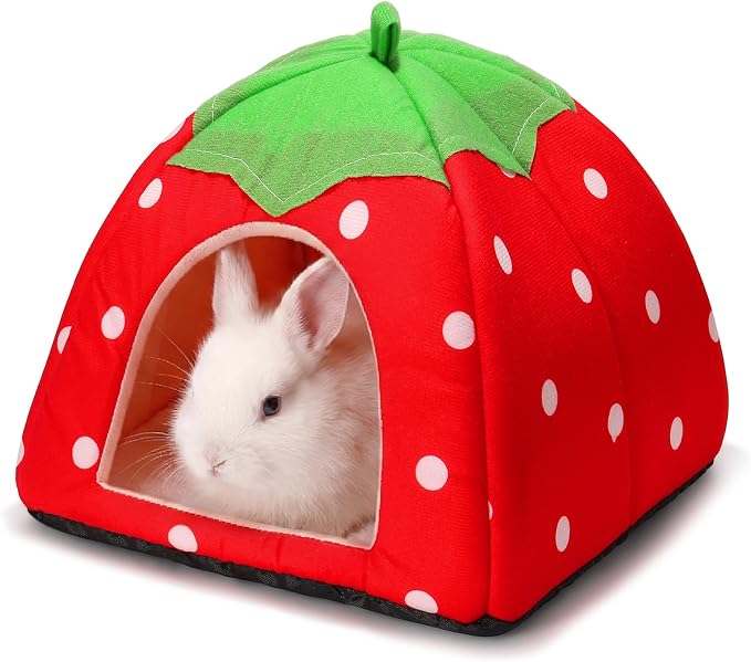 Guinea Pig Bed Rabbit Hideout Warm Fleece Cuddle Cup Washable Sleeping House for Small Animals Pet/Ferret/Chinchilla/Bunny Strawberry Red
