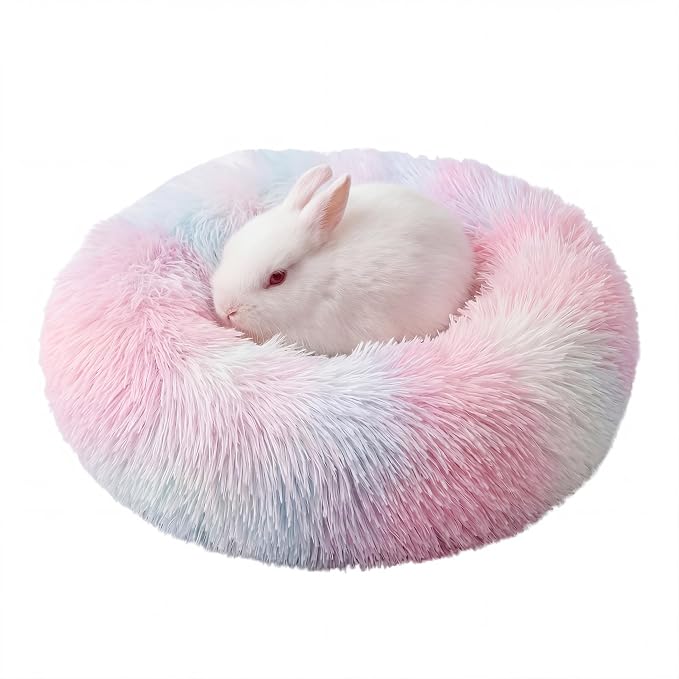 Guinea Pig Bed for Small Animal for Dwarf Rabbits/Hamster/Hedgehog/Ferrets | 11.8 Inch Small Animal Beds Washable，Hideout Soft & Comfortable Donut Bed,Rainbow