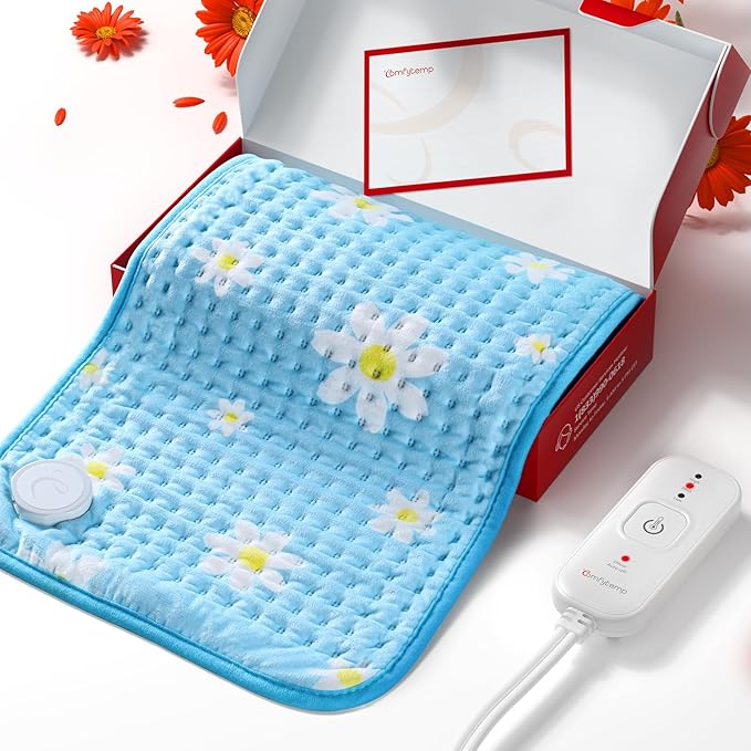 Comfytemp Gifts for Women, Heating Pad for Mom Wife Daughter Period Cramps and Back Pain Relief, 12" X 24" Cute Flower Heat Pad with 3 Heat Levels, Electric Soft Heated Pad, Dad Gift