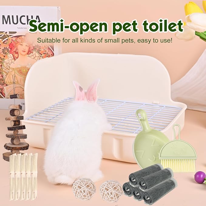 RUBYHOME Rabbit Litter Box Toilet, Plastic Square Cage Box Potty Trainer Corner Litter Bedding Box Pet Pan for Small Animals, Rabbits, Guinea Pigs, Chinchilla, Ferret, Galesaur, 11.4 Inches (White)