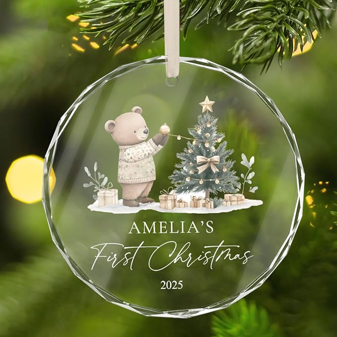 Personalized Baby's First Christmas Ornament 2025 Personalized My First Christmas Ornaments Picture & Name Gift for New Mom, Dad, Grandson or Granddaughter Christmas Tree Keepsake Gift