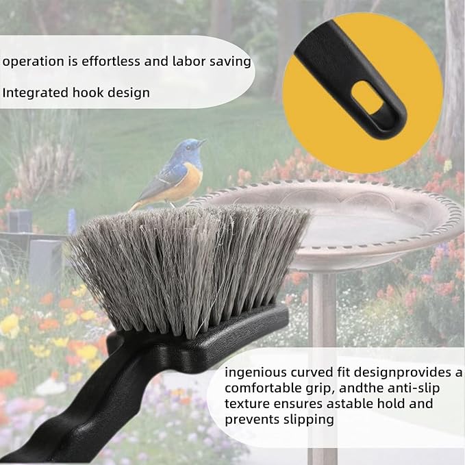 Bird Bath Brushes for Cleaning, Heavy Duty Outdoor Scrub Brush for Bird Feeders & Water Fountains, Concrete Fountain Cleaner Brush with Stiff Bristles, Safe for Birds, 9.44 Inch with Hanging Hole