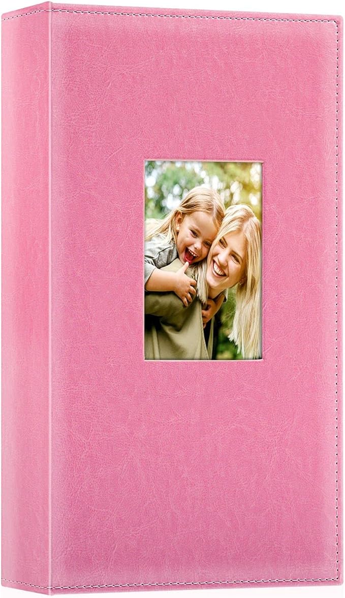 Ywlake Photo Album 4x6 300 Pockets, Leather Photo Albums Holds 300 Horizontal Only Pictures Pink