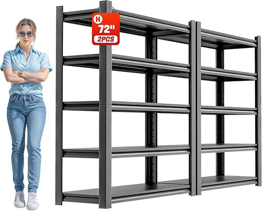 Storage Shelves Garage Shelving Heavy Duty - 72''H Garage Shelves Adjustable 5 Tier Metal Shelving Unit Storage Rack Shelving Industrial Utility Shelf 16" D x36 W x78 H（2 Pieces）