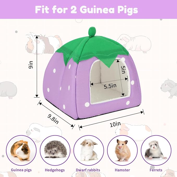 BWOGUE Guinea Pig Bed Hideout, Washable Hamster Cave for Small Animals | Removable Cushion for Cleaning, Warm Fleece Nest, Washable Bed, 10 x 9.8 x 9 in, Dwarf Rabbits Hedgehogs