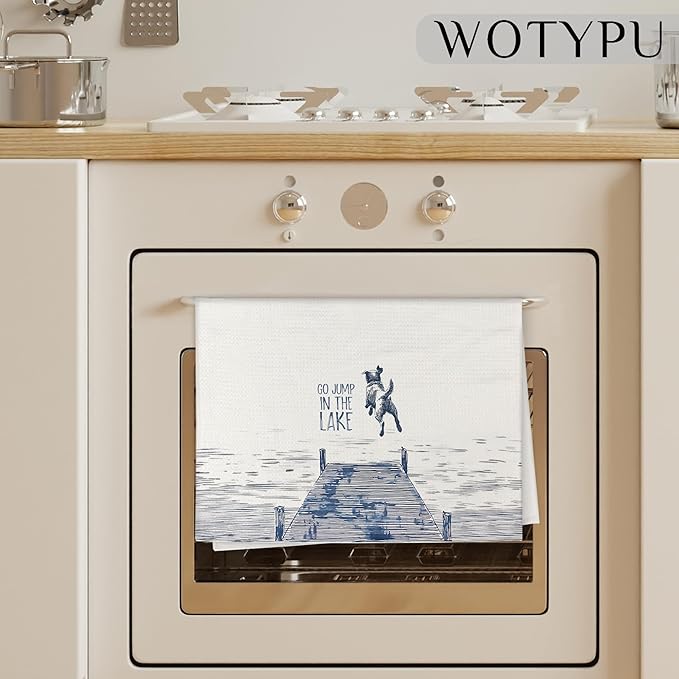 Lake House Decor Kitchen Towels, Funny Lake Golden Retriever Gift Dish Tea Towel for Kitchen Decor, Golden Retriever Lover Gifts Hand Towels for Bathroom Decor, 16x24 Inch