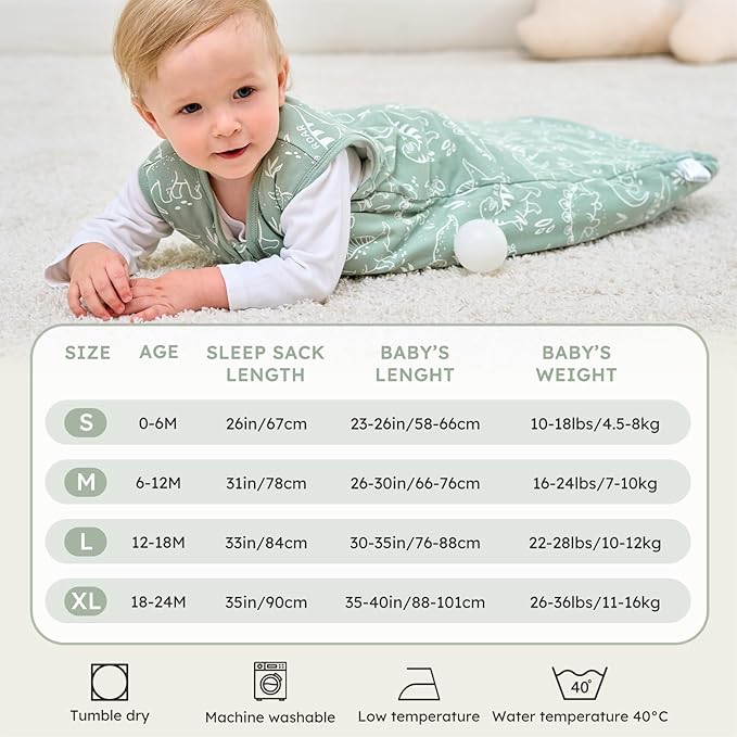 Baby Sleep Sack 6-12 Months, 2.5 TOG Cotton Winter Baby Wearable Blanket with 2-Way Zipper, Warm Soft Sleeping Bag for Newborn Infant Boy Girl, Medium Dinosaur