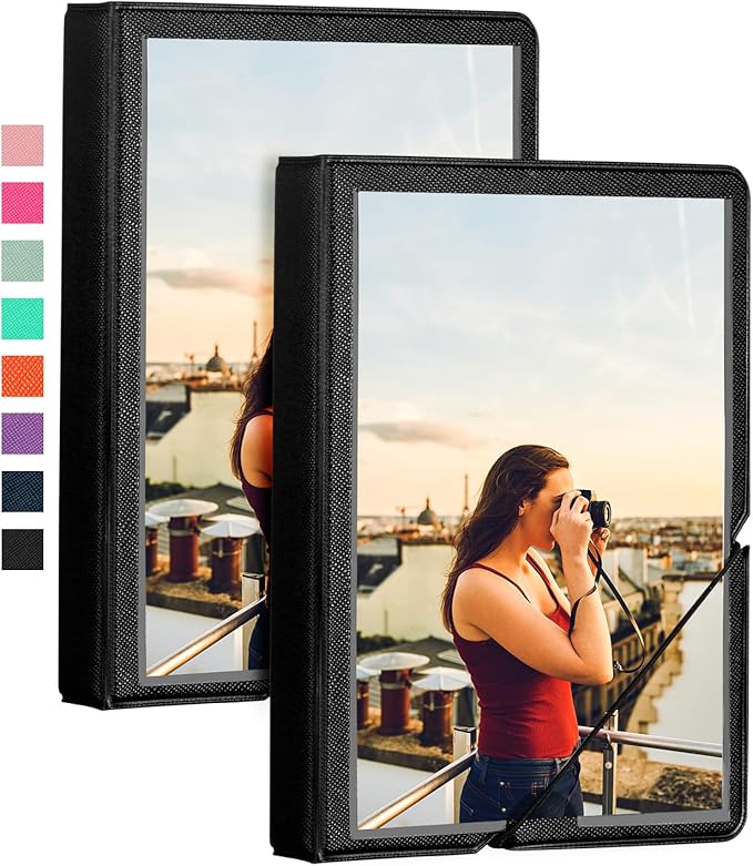 Lifting 2 Pack Small Photo Album 4x6 28 Pockets Plastic 4 x 6 Photo Book Album with Customizable Cover Mini Picture Album for Family Wedding Anniversary Baby Vacation (Ink Black)