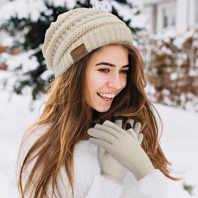 Loritta 3 Pieces Winter Hats for Women Scarf Touch Screen Gloves Set Thick Warm Fleece Lined Beanie Hat Gifts
