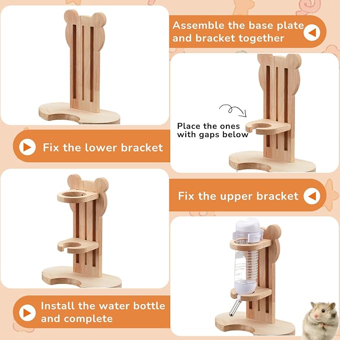 18 Pcs Hamster Cage Accessories Silent Hamster Wheel 15 Toys Set | Maze Wood House and Water Bottle Set for Rat Mice Small Animals Habitat Decor Enrichment Starters(Fun Interactive Style)