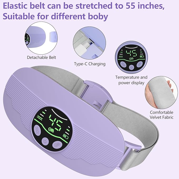 Heating Pad for Period Cramps Portable Cordless 3S Fast Period Heating Pad Cramp Relief with 3 Heat Levels and 3 Massage Modes Menstrual Electric Waist Wrap Belt for Pain Relief Gifts for Her