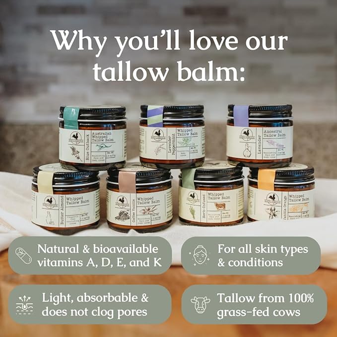 Hearth and Homestead: Handmade Tallow Lip Balm Collection: Unscented/Peppermint/Lavender-Spearmint (3x .33 oz)