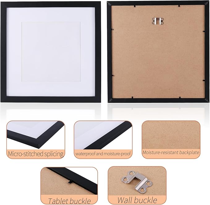3 Pcs 12x12 Black Picture Frame - Display Pictures 8x8 with Mat or 12 x 12 without Mat - Black Wood Picture Frames for Wall Mounting - Wooden Photo Frame for 12 12 Matted to 8x8 Print Set of 3