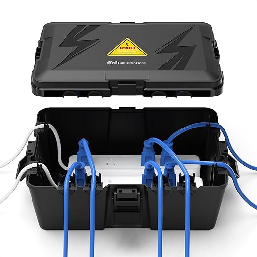 Cable Matters Weatherproof Outdoor Electrical Box - Large Outdoor Electrical Box (13 x 8.8 x 5.2 Inches) with 8 Cable Entry Ports, Easy Wall Mount for Plug & Socket Protection