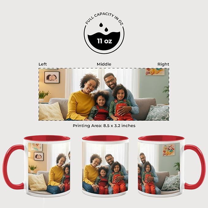 Personalized Mug, Custom Ceramic Mug with Photo and Text, 11oz, Pack of 100, Glossy Coffee Cup, Perfect for Christmas, Secret Santa or as Holiday Gift for Family or Friends, White/Red