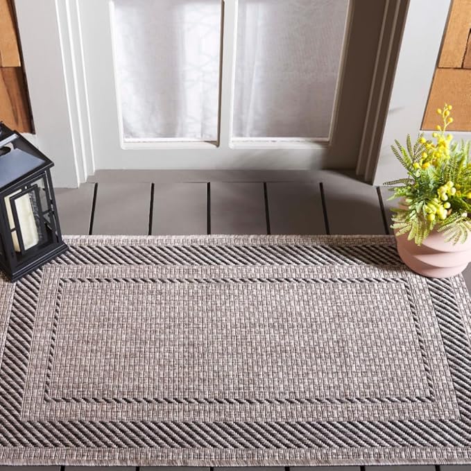 SAFAVIEH Courtyard Collection 2' x 3'7" Beige/Black CY8477 Indoor/ Outdoor Waterproof Easy Cleaning Patio Backyard Mudroom Accent Rug