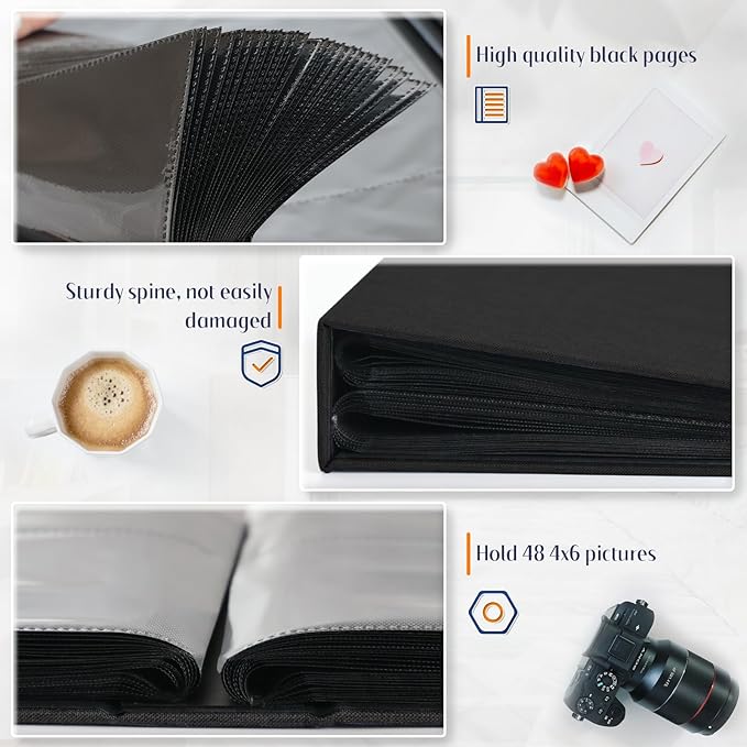 Popotop Photo Album 4x6 48 Pockets for Wedding Gifts,Linen Hardcover Picture Albums for Family Anniversary Baby Vacation Pictures