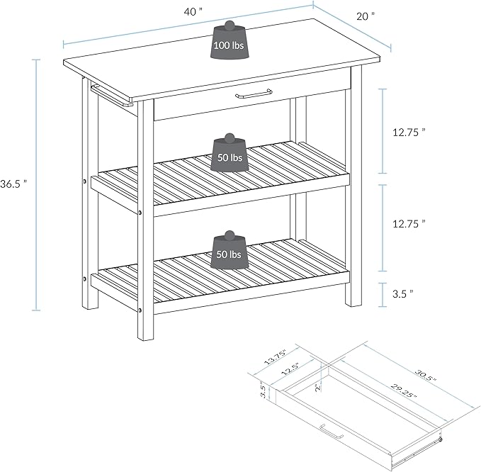 Kitchen Island with Solid Wood Top, Natural/Hunter Green