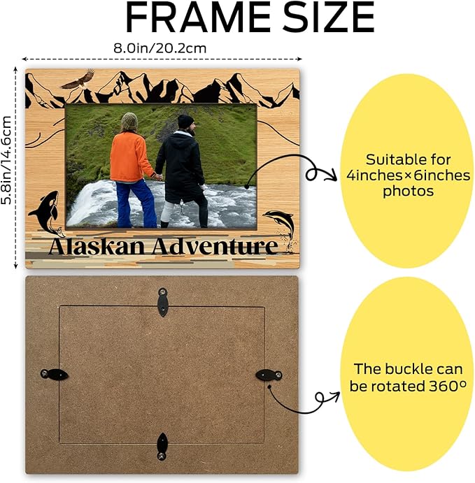 WwongxianB Alaska Souvenirs Wood Photo Frame Wedding Honeymoon Vacation Gifts for Couple Alaska Tabletop Display 4 x 6 Picture Frame Gifts for Friends BFF, Home Office Desk Holiday Decorations -21